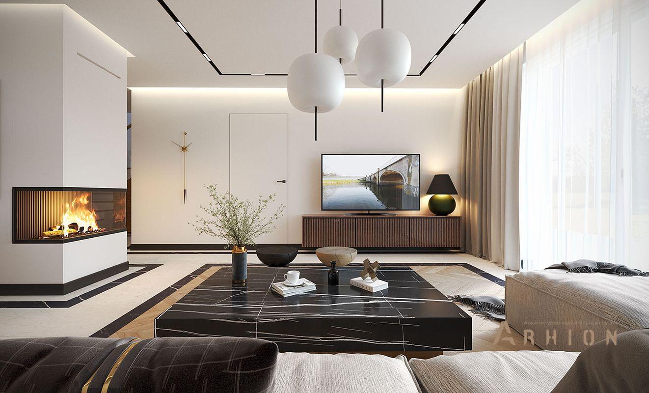 6. Проект одноэтажного дома в европейском стиле с плоской кровлей , R-14-31, площадью - 143 кв c мансардой, терассой, балконом, гаражом